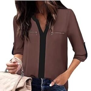 Gaharu (NWT) V-Neck Blouse with 3/4 Sleeve